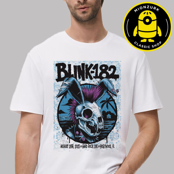 Blink 182 Missionary Impossible 2025 Tour Poster At Hard Rock Live In Hollywood FL On August 28th 2025 Unisex T-Shirt