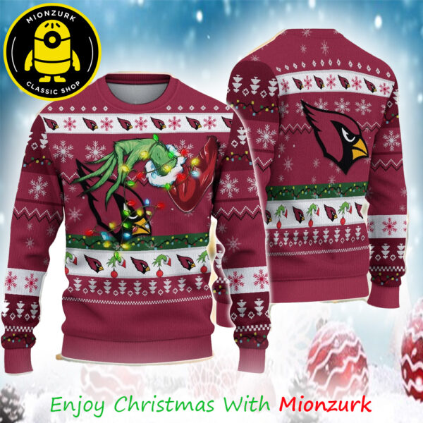 Arizona Cardinals Special Grinch’s Hand Football NFL 2025 Xmas Ugly Sweater For Fan