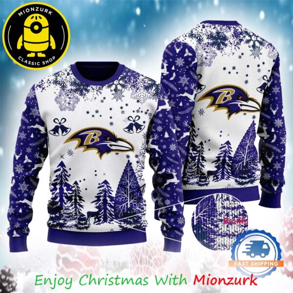 Baltimore Ravens Logo Football Team NFL Special Xmas Tree 2025 Christmas Ugly Sweater Fo Men And Woman