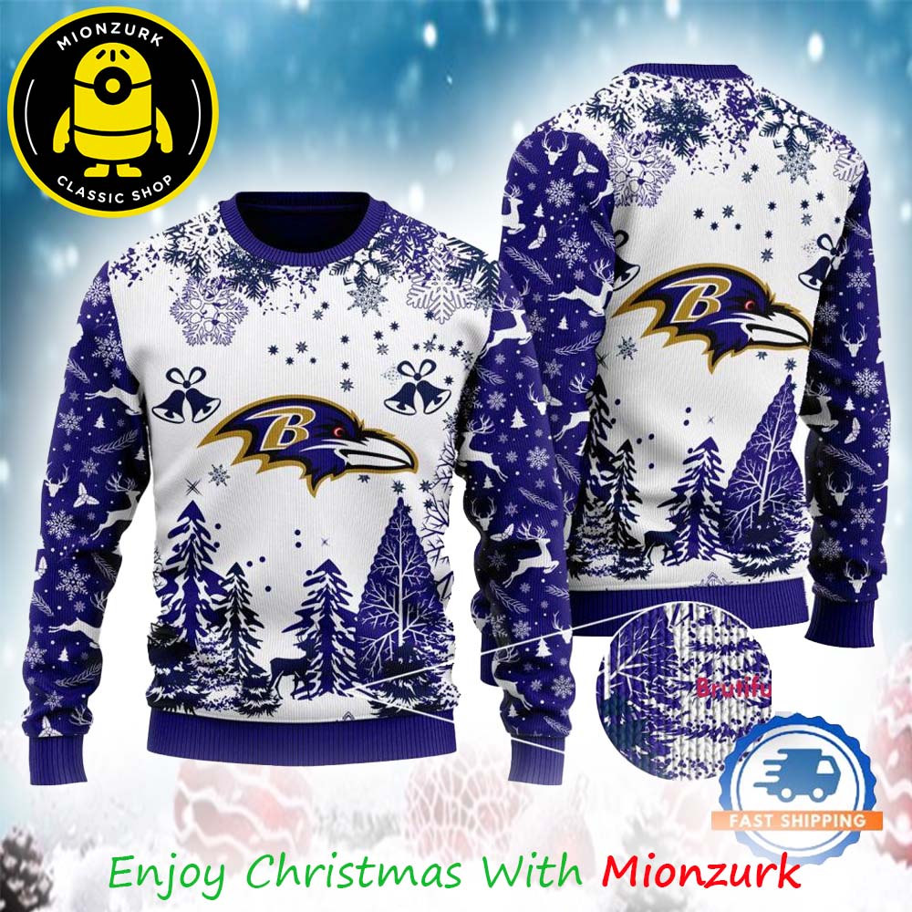 Baltimore Ravens Logo Football Team NFL Special Xmas Tree 2025 Christmas Ugly Sweater Fo Men And Woman