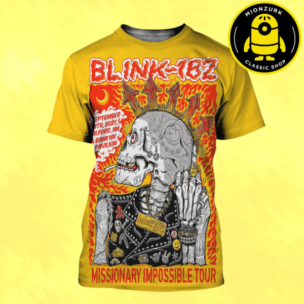 Blink 182 Tonight Poster In Gilford NH At Bank NH Pavilion On September 9th 2025 Missionary Impossible Tour All Over Print Shirt