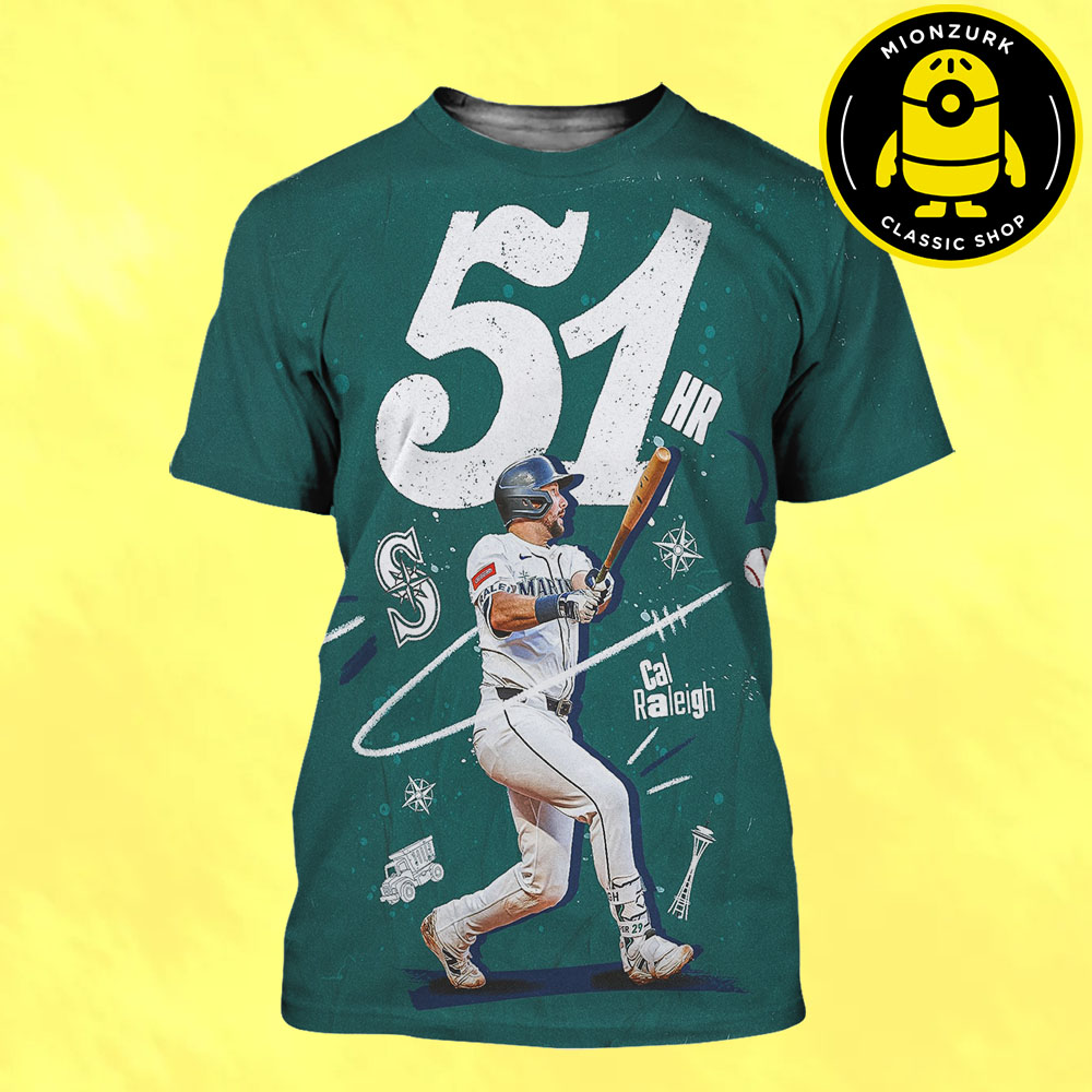 Cal Raleigh Seattle Mariners Reach 51 HR MLB 2025 All Over Print Shirt