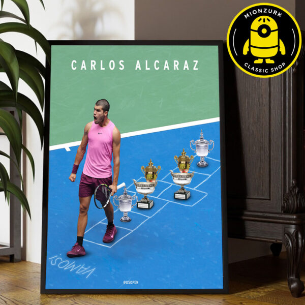 Carlos Alcaraz Adding Another Trophy To The Collection US Open Cup 2025 Home Decor Poster Canvas