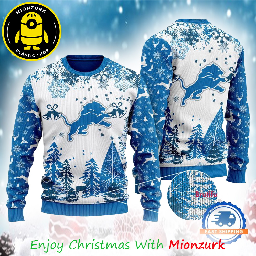 Detroit Lions Logo Football Team NFL Special Xmas Tree Christmas Ugly Sweater For Men And Woman