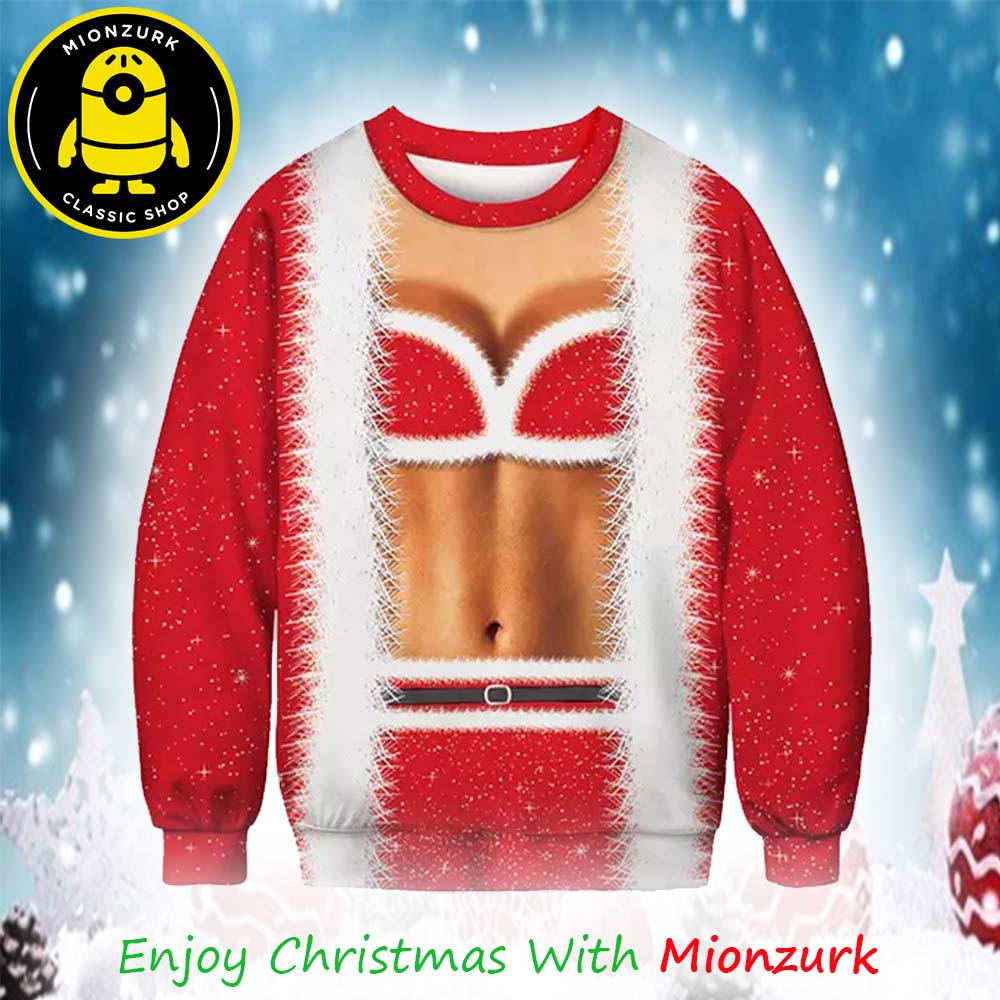 Funny Lady Body Santa Muscle Chistmas 2025 Ugly Sweater For Men And Woman