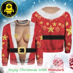 Fuuny Star On Santa Boobs Xmas 2025 Ugly Christmas Sweater For Men And Woman