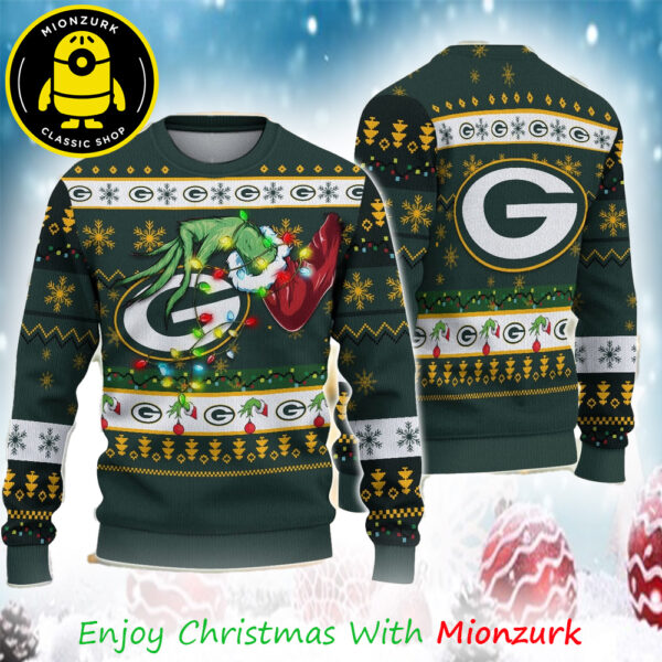Green Bay Packers Special Grinch’s Hand Football NFl 2025 Xmas Ugly Sweater