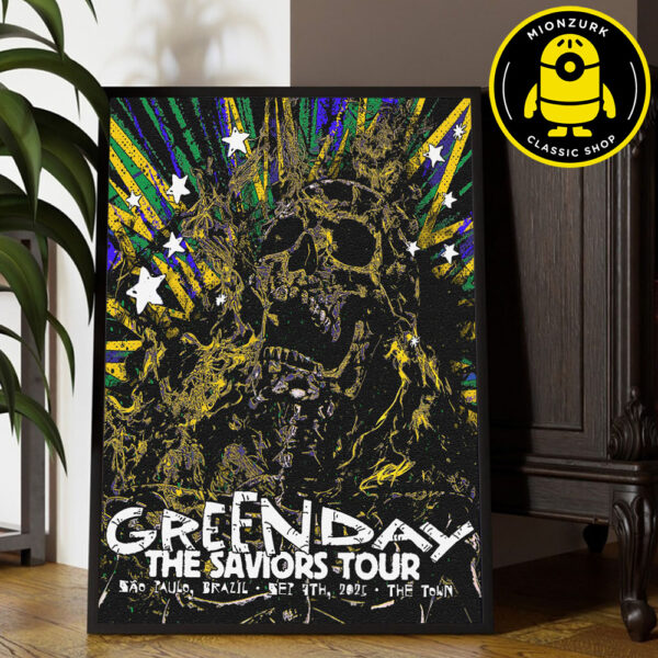 Green Day The Saviors Tour 2025 Event Poster At The Town In Sao Paulo Brazil On September 7th 2025 Home Decor Poster Canvas