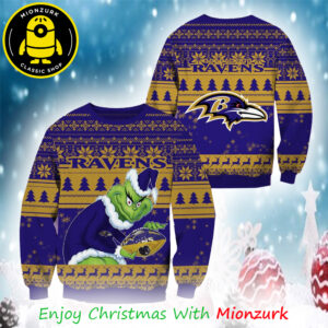 Grinch Baltimore Ravens Football NFL 2025 Christmas Ugly Sweater For Family