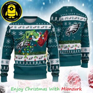 Grinch’s Hand Football Philadelphia Eagles NFL Special 2025 Xmas Ugly Sweater Gift For Fan