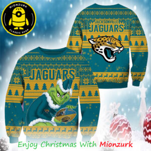 Jacksonville Jaguars Football NFL Grinch 2025 Xmas Ugly Sweater