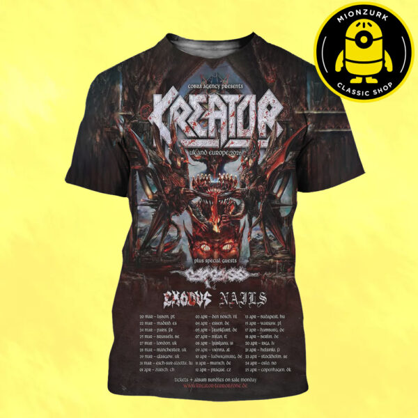 Kreator With Carcass Exodus And NAILS Event Poster UK And Europe Tour 2026 Dates List All Over Print Shirt
