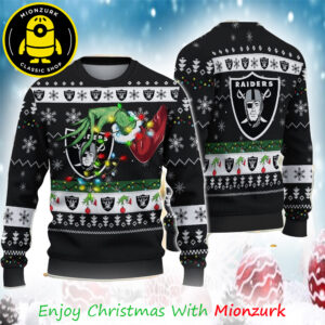 Las Vegas Raiders Special Grinch’s Hand Football NFL 2025 Xmas Ugly Sweater
