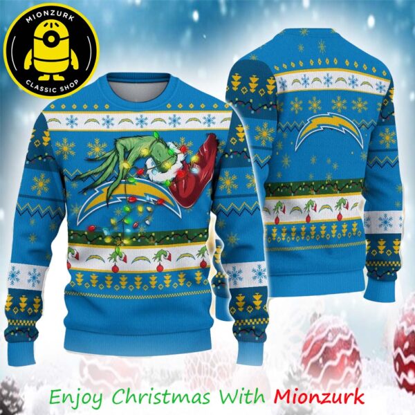 Los Angeles Chargers Special Grinch’s Hand Football NFL 2025 Ugly Sweater