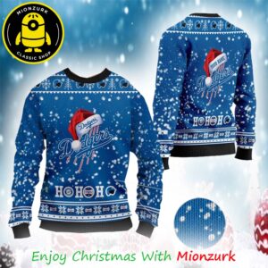 Los Angeles Dodgers Santa Claus Hat Ho Ho Ho 2025 Christmas Ugly Sweater