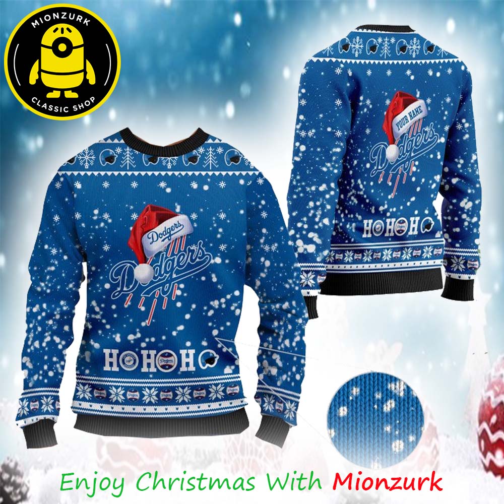 Los Angeles Dodgers Santa Claus Hat Ho Ho Ho 2025 Christmas Ugly Sweater
