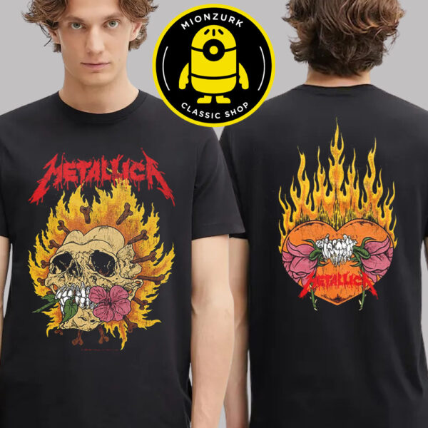 Metallica Merch Tee Pushead Flaming Skull Flower Heart Band 1994 Two Sided Unisex T-Shirt