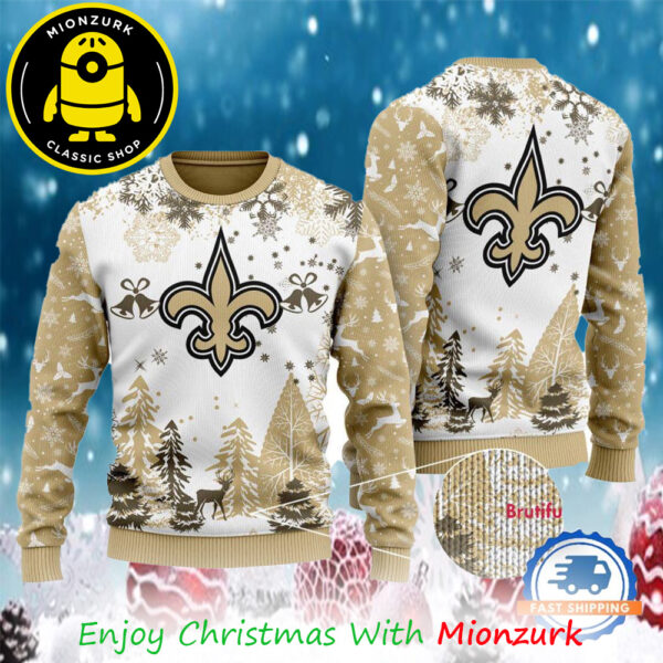 New Orleans Saints Logo Football Team NFL Special Xmas Tree 2025 Christmas Ugly Sweater