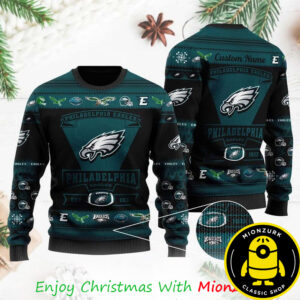 Philadelphia Eagles Football Team Logo Custom Name 2025 Xmas Ugly Sweater
