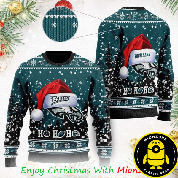 Philadelphia Eagles Symbol Wearing Santa Claus Hat 2025 Ugly Christmas Sweater