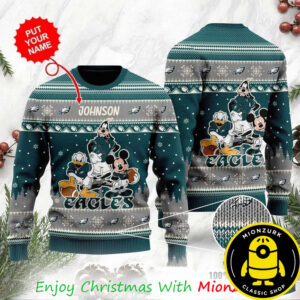 Philadelphia Eagles X Disney Cover Donald Duck Mickey Mouse Goofy New 2025 Christmas Ugly Sweater