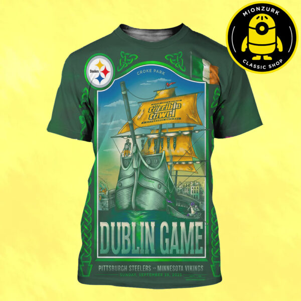 Pittsburgh Steelers Vs Minnesota Vikings Poster Matchup Dublin Game NFL On Sunday September 28 2025 All Over Print Shirt