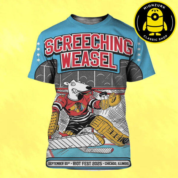 Screeching Weasel Event Poster In Chicago IL At Riot Fest 2025 On September 21st The Chicago Blackhawks Cover Artwork All Over Print Shirt