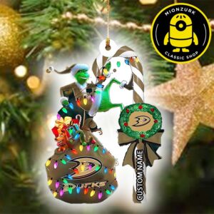 Anaheim Ducks NHL Grinch Candy Cane Custom Name Xmas Gifts Christmas Tree Ornament