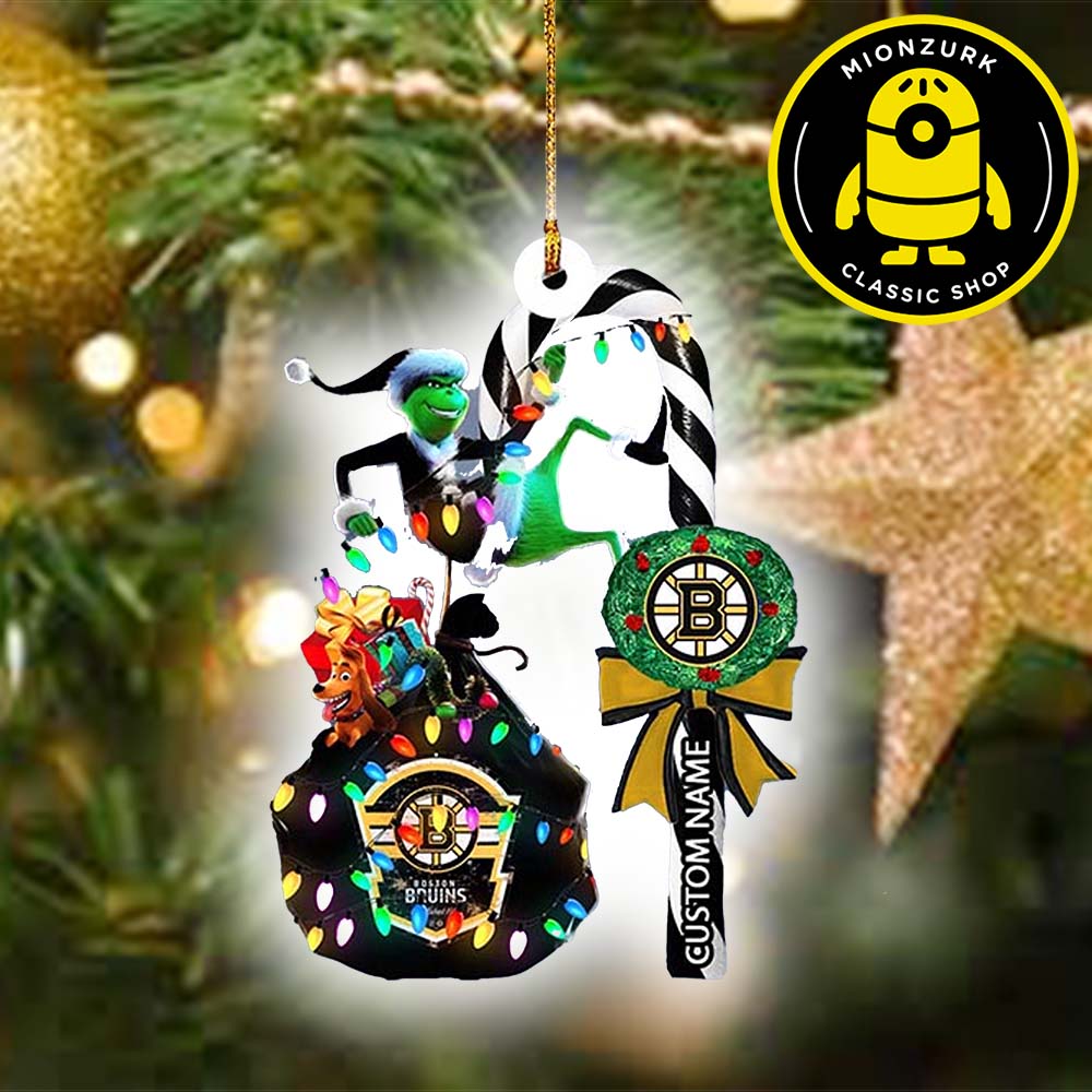 Boston Bruins NHL Grinch Candy Cane Custom Name Xmas Christmas Ornament Boston Bruins NHL Grinch Candy Cane Custom Name Xmas Christmas Ornament