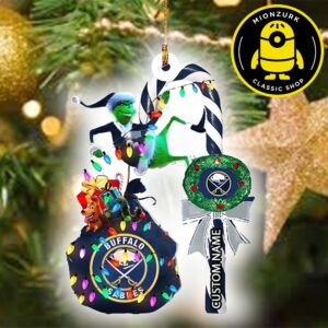 Buffalo Sabres NHL Grinch Candy Cane Custom Name Xmas Ornament