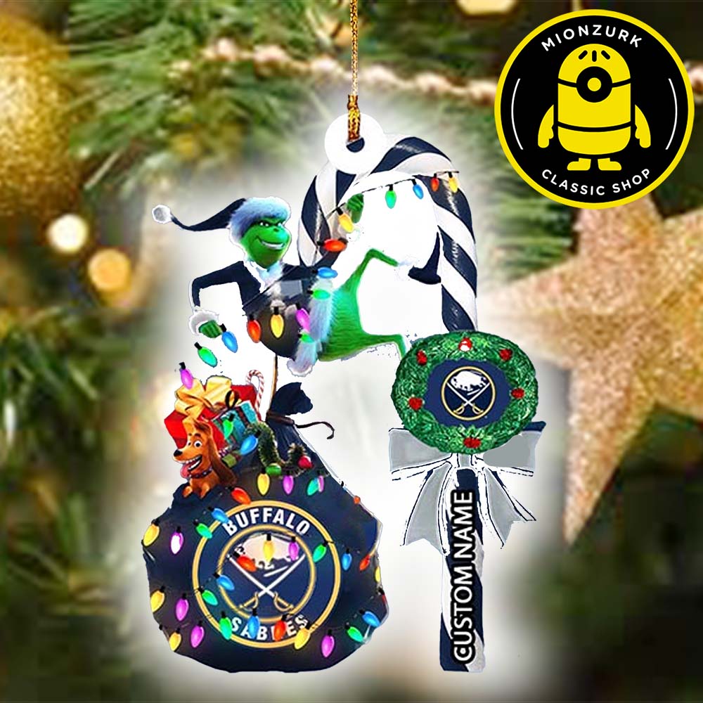 Buffalo Sabres NHL Grinch Candy Cane Custom Name Xmas Ornament Buffalo Sabres NHL Grinch Candy Cane Custom Name Xmas Ornament