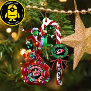 Carolina Hurricanes NHL Grinch Candy Cane Custom Name Xmas Gifts Ornament