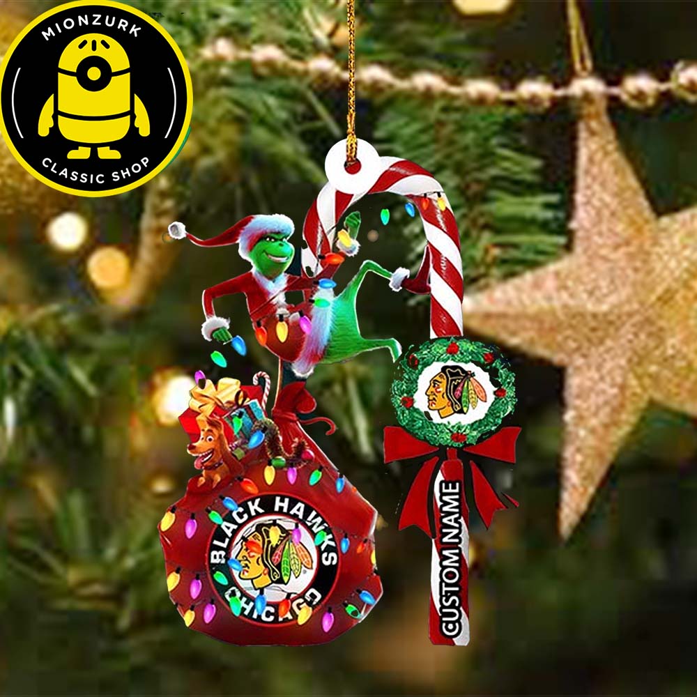 Chicago Blackhawks NHL Grinch Candy Cane Custom Name Xmas Gifts Ornament Chicago Blackhawks NHL Grinch Candy Cane Custom Name Xmas Gifts Ornament