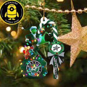 Dallas Stars NHL Grinch Candy Cane Custom Name Xmas Gifts Christmas Ornament