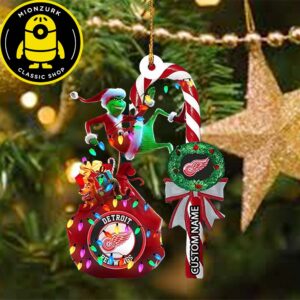 Detroit Red Wings NHL Grinch Candy Cane Custom Name Xmas Gifts Ornament