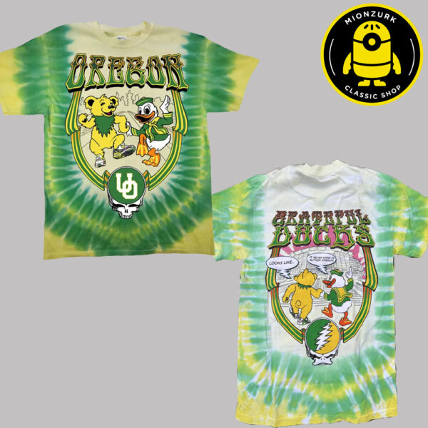 Grateful Dead X Oregon Ducks Football Bear & Mascot To Autzen Tie-Dye All Over Print Shirt