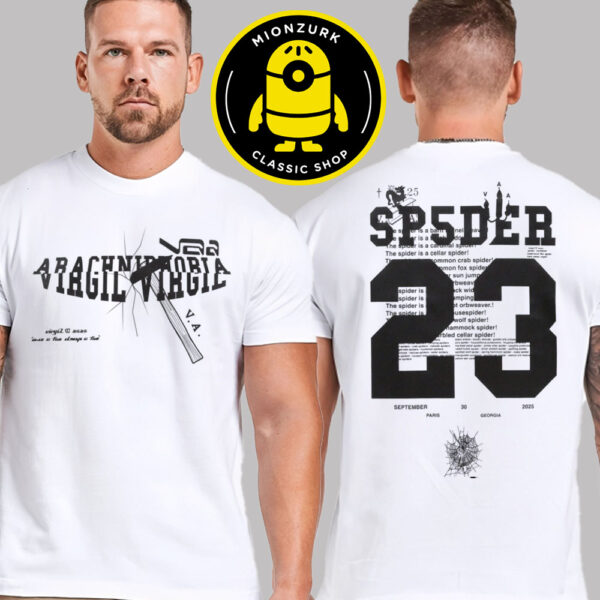 SP5DER X Virgil Abloh Archive 2025 Off White At Virgil Abloh The Codes Paris PYREX 23 On September 30 2025 Tribute VR8 Spider Web Two Sided Unisex T-Shirt